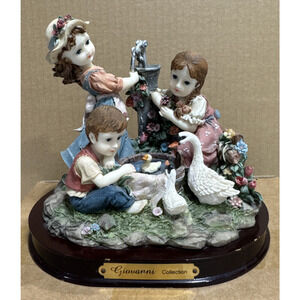 VTG Giovanni Collection Boy & Girls Fountain Swans Figurine Statue Decor Kids